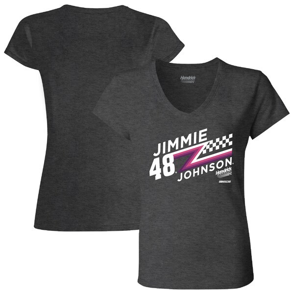 Jimmie Johnson Checkered Flag Women's Kinetic V-Neck T-Shirt - Charcoal