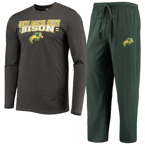 NDSU Bison Concepts Sport Meter Long Sleeve T-Shirt & Pants Sleep Set - Green/Heathered Charcoal