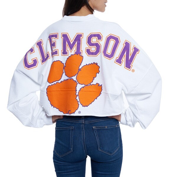 Clemson Tigers Women's Raw Hem Cropped Spirit Jersey Long Sleeve T-Shirt - White
