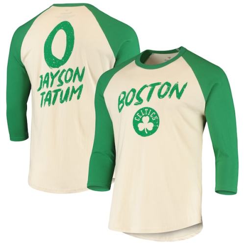 Jayson Tatum Boston Celtics Fanatics Branded Raglan 3/4 Sleeve T-Shirt - Cream/Green