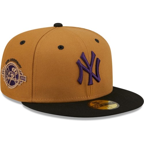 New York Yankees New Era 100th Anniversary Cooperstown Collection Purple Undervisor 59FIFTY Fitted Hat - Tan/Black