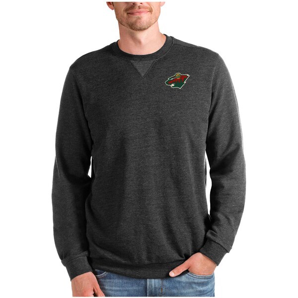 Minnesota Wild Antigua Reward Crewneck Pullover Sweatshirt - Heathered Black