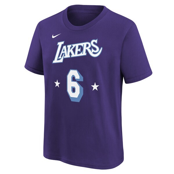 LeBron James Los Angeles Lakers Nike Youth 2021/22 City Edition Name & Number T-Shirt - Purple