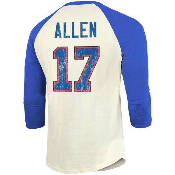Josh Allen Buffalo Bills Fanatics Branded Vintage Player Name & Number Raglan 3/4-Sleeve T-Shirt - Cream/Royal
