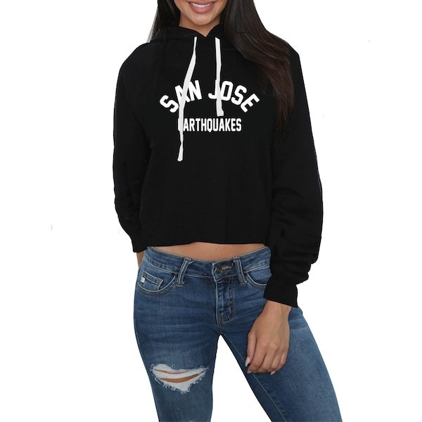 San Jose Earthquakes Original Retro Brand Women's Wordmark Cropped Pullover Hoodie - Black