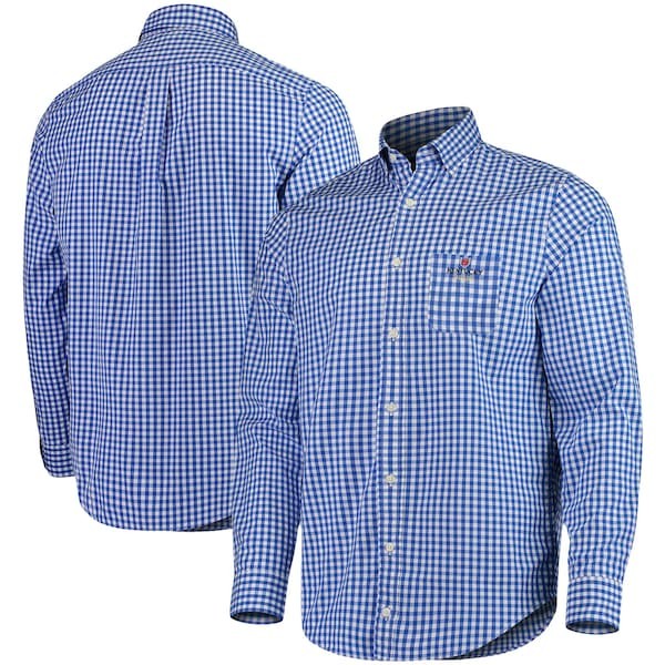 Kentucky Derby Gingham Button-Up Long Sleeve Shirt - Blue