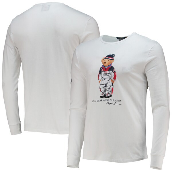 Team USA Official Outfitters Ralph Lauren Men's White Team USA Villagewear Bear Long Sleeve T-Shirt