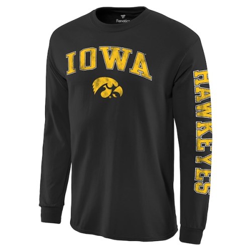 Iowa Hawkeyes Fanatics Branded Distressed Arch Over Logo Long Sleeve Hit T-Shirt - Black