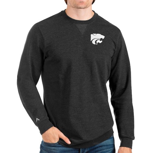 Kansas State Wildcats Antigua Reward Crewneck Pullover Sweatshirt - Heathered Black
