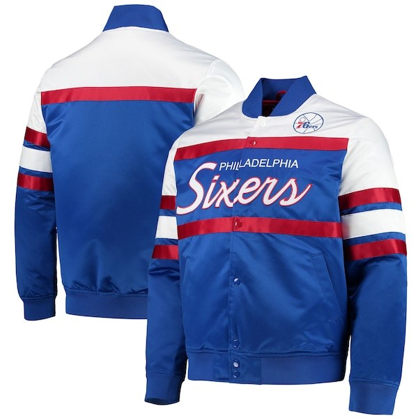 Philadelphia 76ers Mitchell & Ness Hardwood Classics Script Satin Full-Snap Jacket - Royal