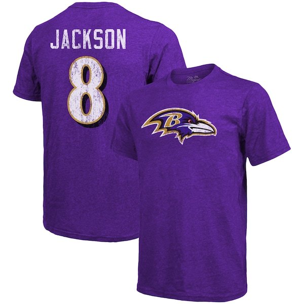 Lamar Jackson Baltimore Ravens Majestic Threads Tri-Blend Name & Number T-Shirt - Purple