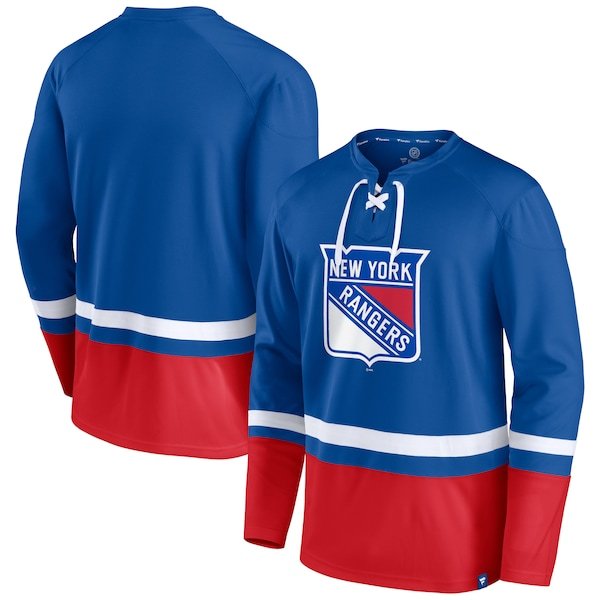 New York Rangers Fanatics Branded Super Mission Slapshot Lace-Up Pullover Sweatshirt - Royal/Red