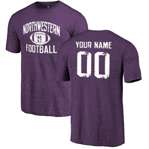 Northwestern Wildcats Personalized Distressed Football Tri-Blend T-Shirt - Purple