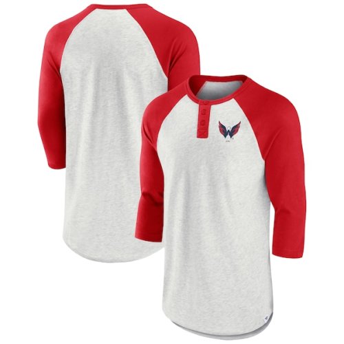Washington Capitals Fanatics Branded True Classics Better Believe Raglan Henley Three-Quarter Sleeve T-Shirt - Ash/Red