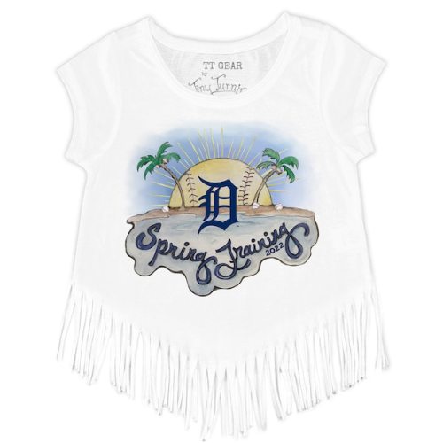 Detroit Tigers Tiny Turnip Girls Youth 2022 Spring Training Fringe T-Shirt - White