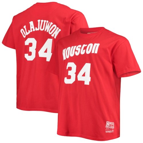 Hakeem Olajuwon Houston Rockets Mitchell & Ness Big & Tall Hardwood Classics Name & Number T-Shirt - Red