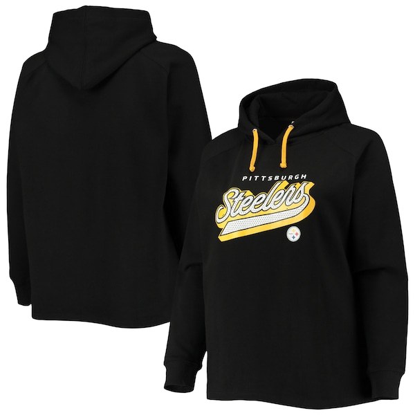 Pittsburgh Steelers Fanatics Branded Women's Plus Size First Contact Raglan Pullover Hoodie - Black