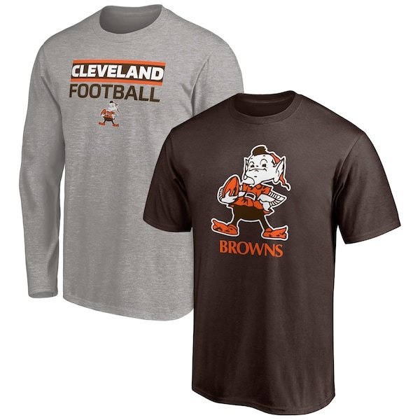 Cleveland Browns Fanatics Branded 2-Pack T-Shirt Combo Set - Brown/Heathered Gray