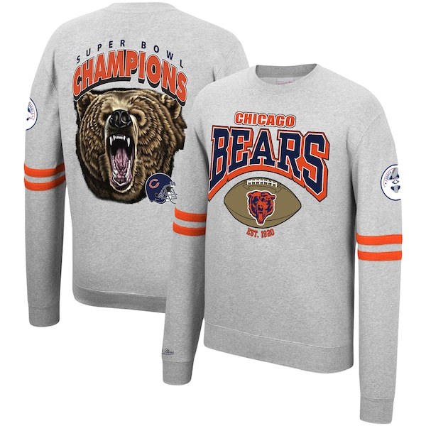 Chicago Bears Mitchell & Ness Allover Print Fleece Pullover Sweatshirt - Heathered Gray