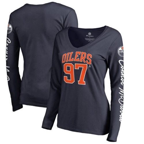 Connor McDavid Edmonton Oilers Fanatics Branded Women's Heartthrob Name & Number Long Sleeve V-Neck T-Shirt - Navy