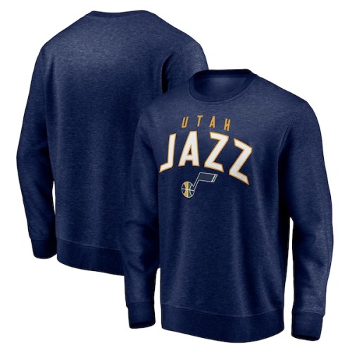 Utah Jazz Fanatics Branded Game Time Arch Pullover Sweatshirt - Heathered Navy
