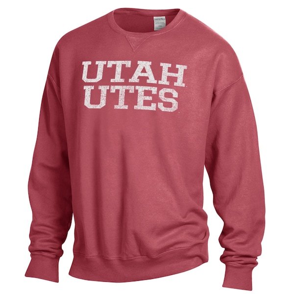 Utah Utes ComfortWash Garment Dyed Fleece Crewneck Pullover Sweatshirt - Red