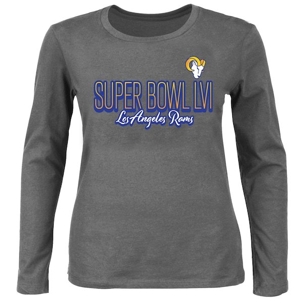 Los Angeles Rams Fanatics Branded Women's Super Bowl LVI Bound Plus Size Color Fade Scoop Neck Long Sleeve T-Shirt - Charcoal