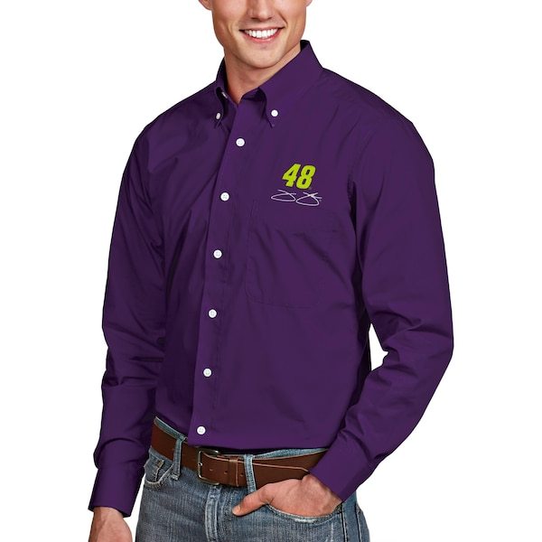 Jimmie Johnson Antigua Dynasty Woven Long Sleeve Button-Down Shirt - Purple
