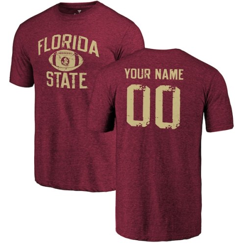 Florida State Seminoles Personalized Distressed Football Tri-Blend T-Shirt - Garnet