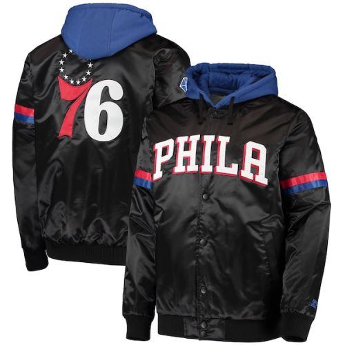 Philadelphia 76ers Starter NBA 75th Anniversary Full-Snap Varsity Hoodie Jacket - Black/Royal