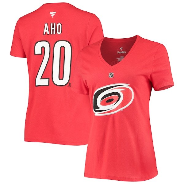 Sebastian Aho Carolina Hurricanes Fanatics Branded Women's Authentic Stack Name & Number V-Neck T-Shirt - Red
