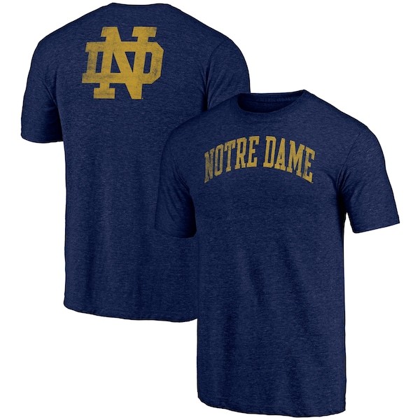 Notre Dame Fighting Irish Fanatics Branded Throwback 2-Hit Arch Tri-Blend T-Shirt - Heathered Navy