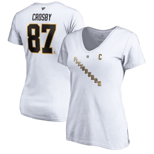 Sidney Crosby Pittsburgh Penguins Fanatics Branded Women's 2020/21 Special Edition Authentic Stack Name & Number V-Neck T-Shirt - White