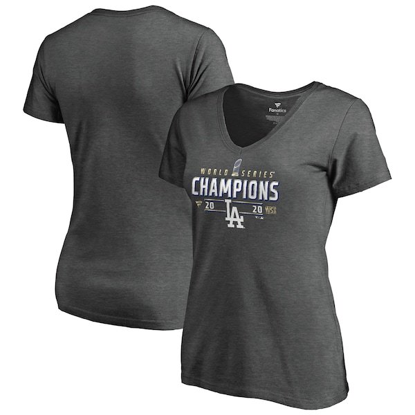 Los Angeles Dodgers Fanatics Branded Women's 2020 World Series Champions Locker Room Plus Size V-Neck T-Shirt - Heather Charcoal