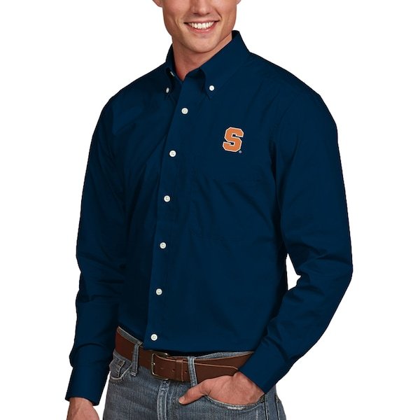 Syracuse Orange Antigua Dynasty Woven Long Sleeve Button-Down Shirt - Navy