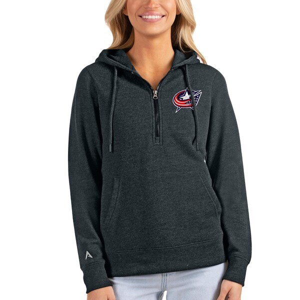 Columbus Blue Jackets Antigua Women's Action Half-Zip Pullover Hoodie - Heathered Charcoal