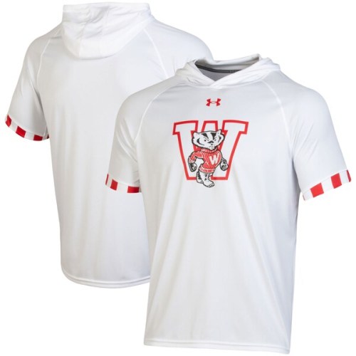 Wisconsin Badgers Under Armour On-Court Basketball Shooting Hoodie Raglan Performance T-Shirt - White