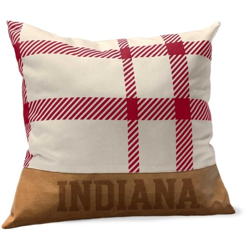 Indiana Hoosiers 18'' x 18'' Farmhouse Plaid and Faux Leather Throw Pillow