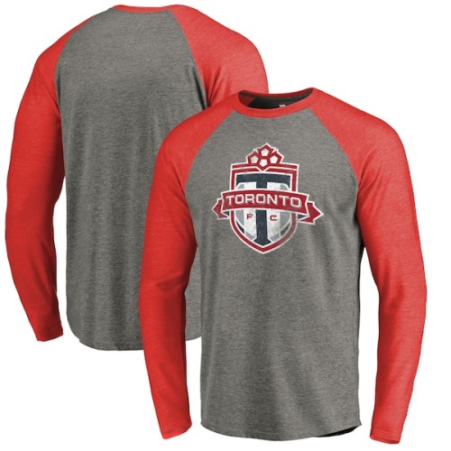 Toronto FC Fanatics Branded Distressed Primary Logo Raglan Tri-Blend T-Shirt - Heathered Gray