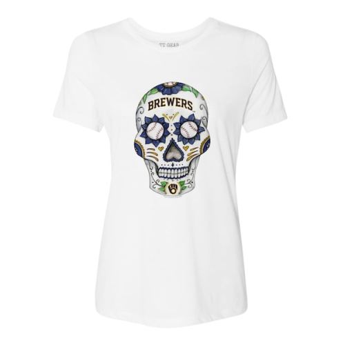 Milwaukee Brewers Tiny Turnip Women's Sugar Skull T-Shirt - White