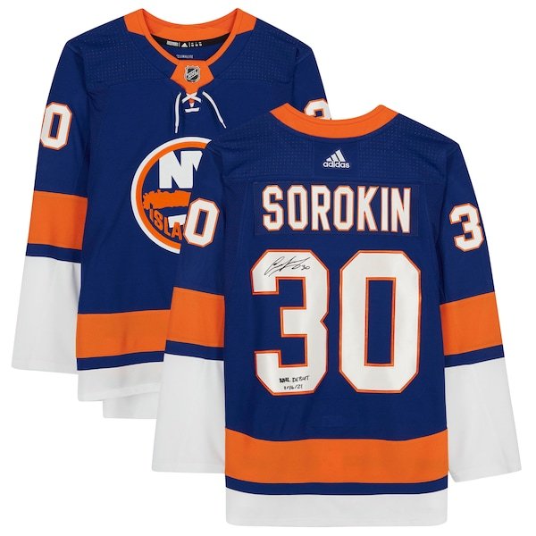 Ilya Sorokin New York Islanders Fanatics Authentic Autographed Blue Adidas Authentic Jersey with "NHL Debut 1/16/21" Inscription