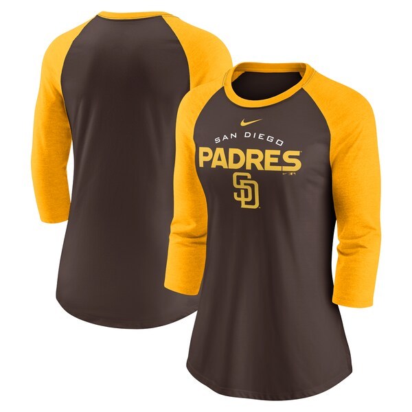 San Diego Padres Nike Women's Modern Baseball Arch Tri-Blend Raglan 3/4-Sleeve T-Shirt - Brown/Gold
