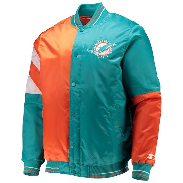Miami Dolphins Starter Leader Varsity Satin Full-Snap Jacket - Aqua/Orange
