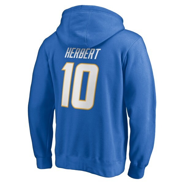 Justin Herbert Los Angeles Chargers Fanatics Branded Player Icon Name & Number Pullover Hoodie - Powder Blue