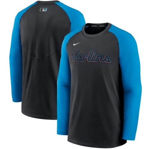 Miami Marlins Nike Authentic Collection Pregame Performance Raglan Pullover Sweatshirt - Black/Blue
