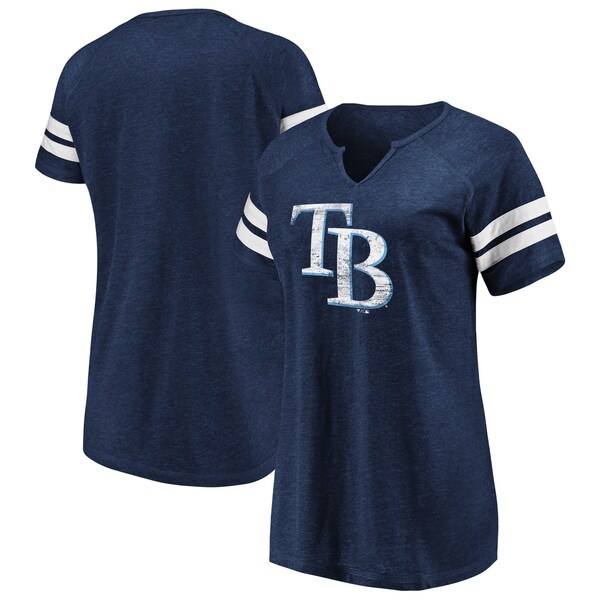 Tampa Bay Rays Fanatics Branded Women's Weathered Official Logo Tri-Blend Notch Neck T-Shirt - Navy