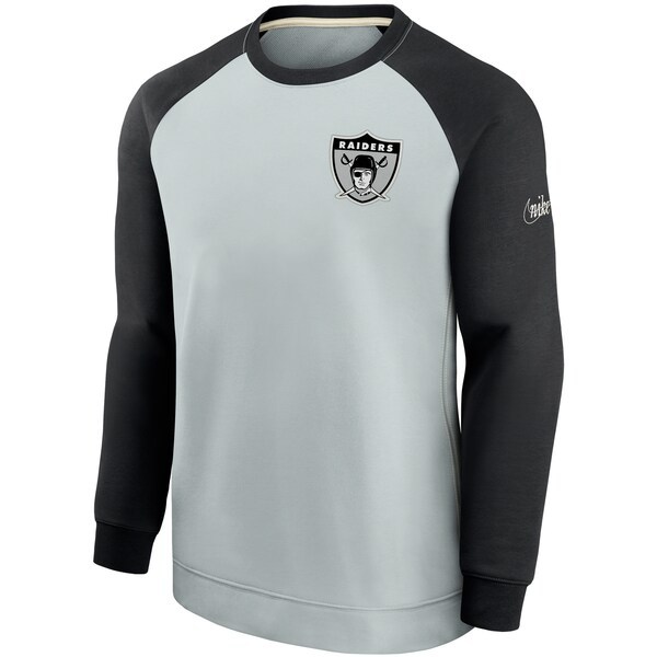 Las Vegas Raiders Nike Historic Raglan Crew Performance Sweater - Silver/Black