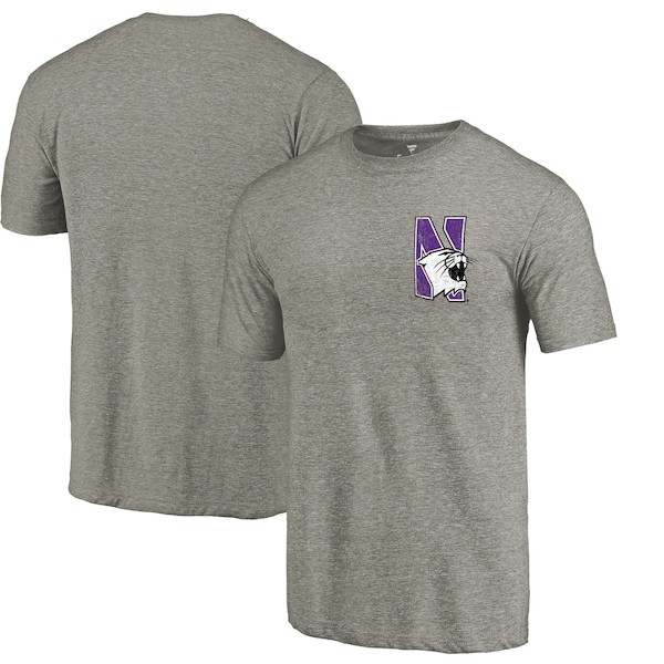 Northwestern Wildcats Fanatics Branded Left Chest Distressed Logo Tri-Blend T-Shirt - Gray Heathered