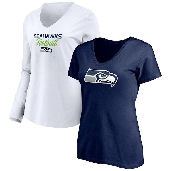 Seattle Seahawks Fanatics Branded Women's 2-Pack V-Neck T-Shirt Combo Set - College Navy/White