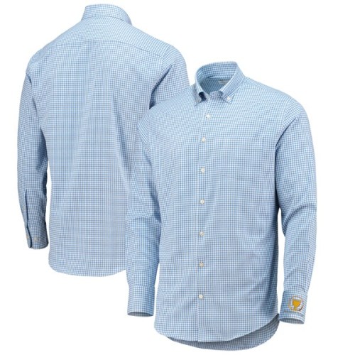 2022 Presidents Cup Peter Millar Performance Twill Button-Up Shirt - Light Blue/White